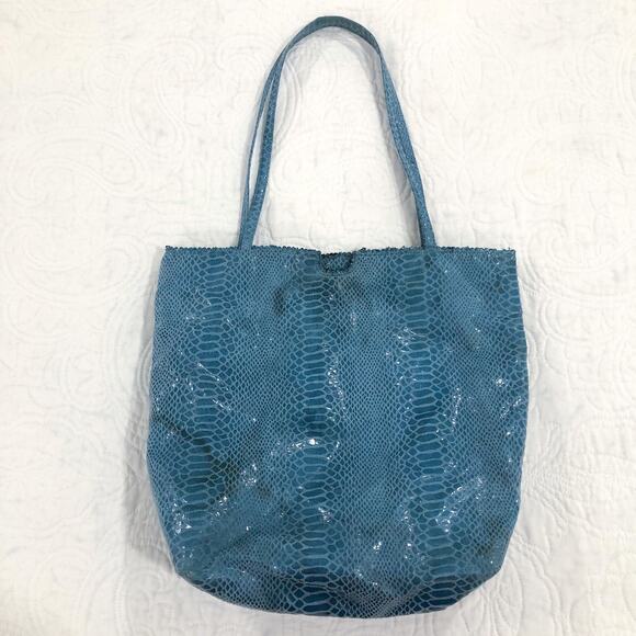 Fatto a Mano by Carlos Falchi Snake Embossed Blue Bag Purse - Picture 2 of 8